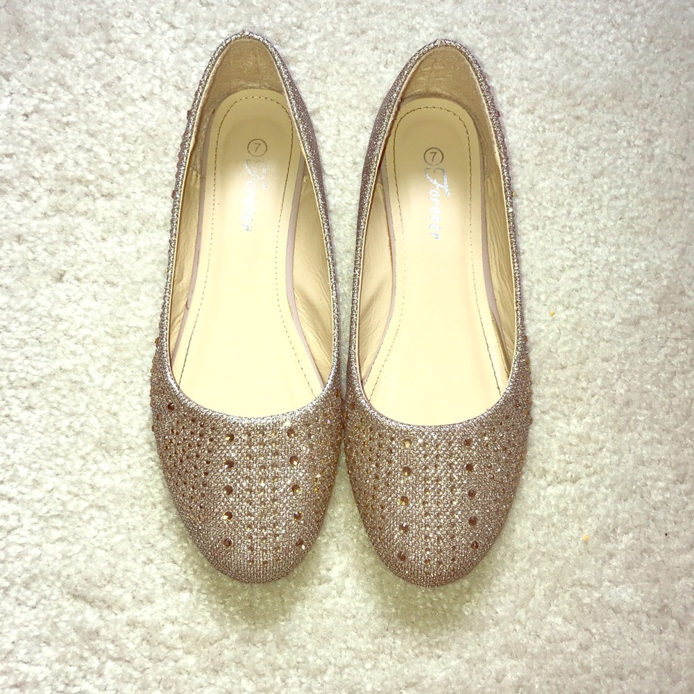 Gold shimmer/ rhinestone flats